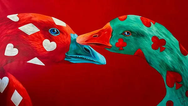 Image of The Card geese by Ivanka Nechyporyk, size: 260x150cm, made of Acrylic on canvas, Painting medium, from Kyiv, priced at $10000