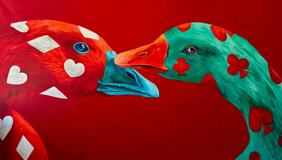 Image of The Card geese by Ivanka Nechyporyk, size: 260x150cm, made of Acrylic on canvas, Painting medium, from Kyiv, priced at $10000