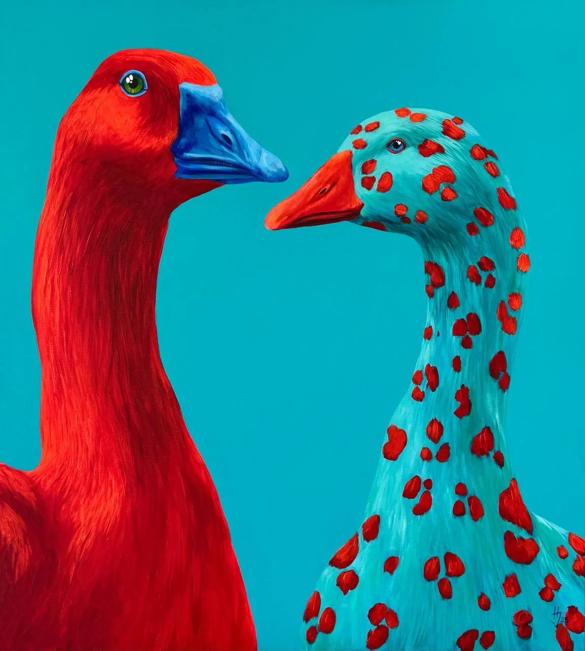 Image of Geese by Ivanka Nechyporyk, size: 100x90 cm, made of Acrylic on canvas, Painting medium, from Kyiv, priced at $2300