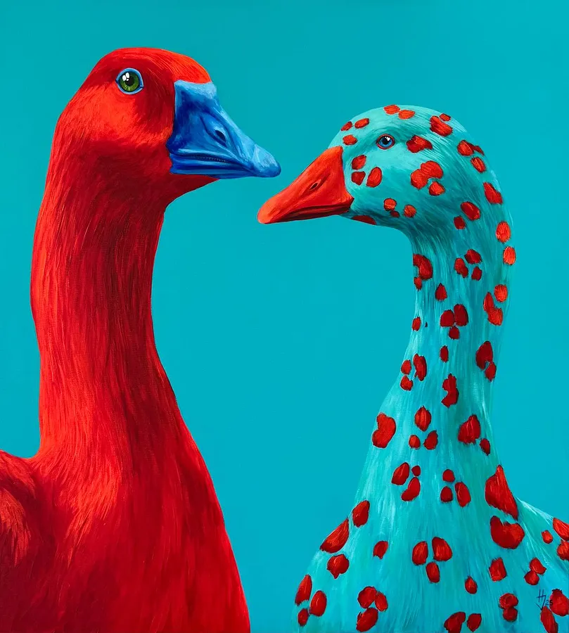 Image of Geese by Ivanka Nechyporyk, size: 100x90 cm, made of Acrylic on canvas, Painting medium, from Kyiv, priced at $2300