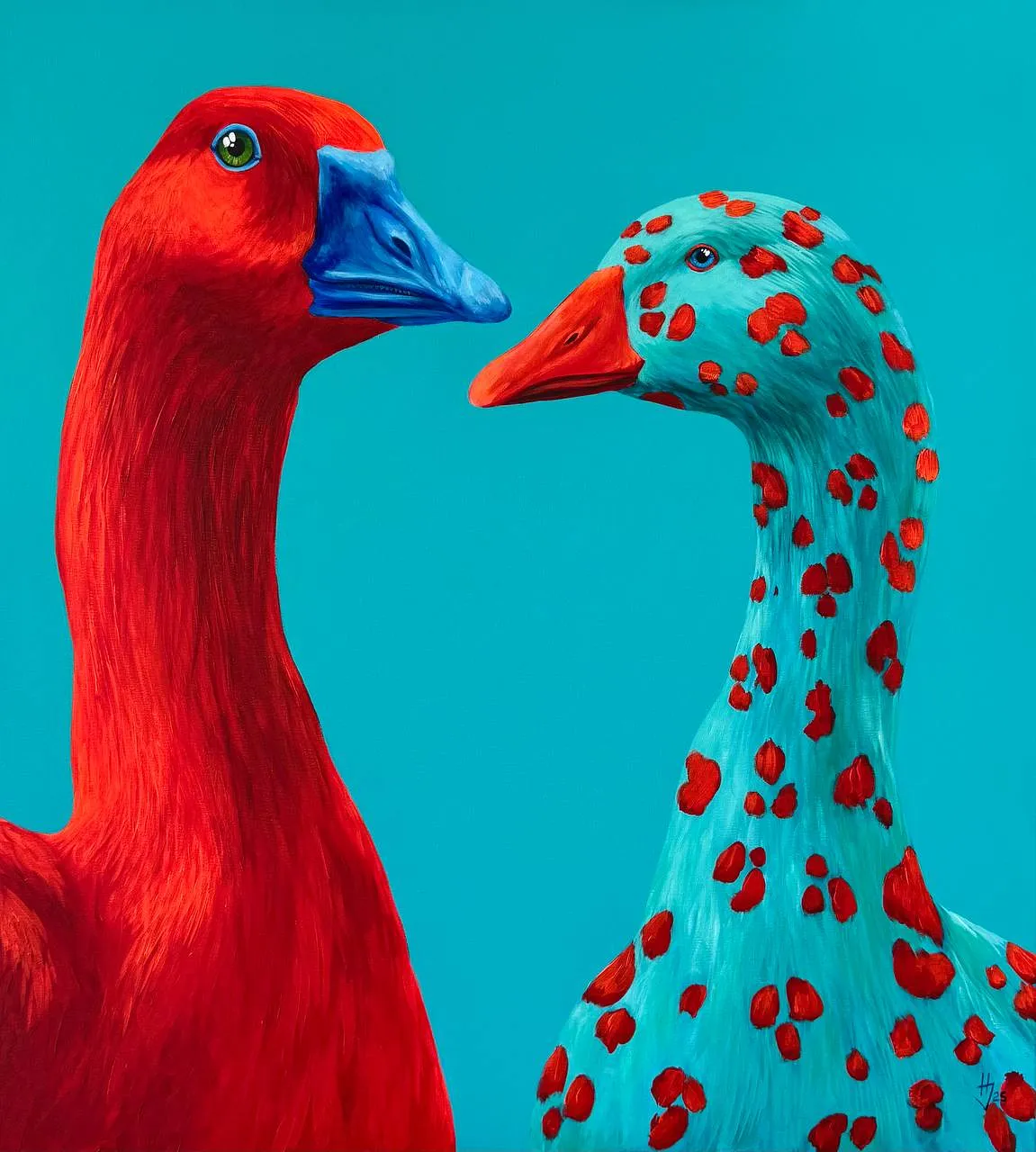 Image of Geese by Ivanka Nechyporyk, size: 100x90 cm, made of Acrylic on canvas, Painting medium, from Kyiv, priced at $2300