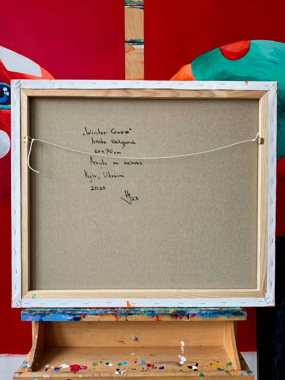 Image of Winter goose by Ivanka Nechyporyk, size: 60x70cm, made of Acrylic on canvas, Painting medium, from Kyiv, priced at $850 Photo 4 of 4.