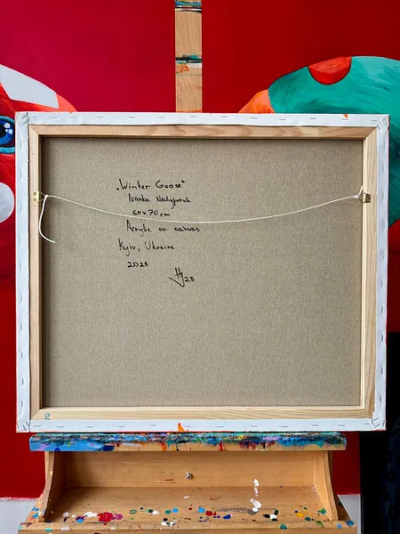 Image of Winter goose by Ivanka Nechyporyk, size: 60x70cm, made of Acrylic on canvas, Painting medium, from Kyiv, priced at $850 Photo 4 of 4.