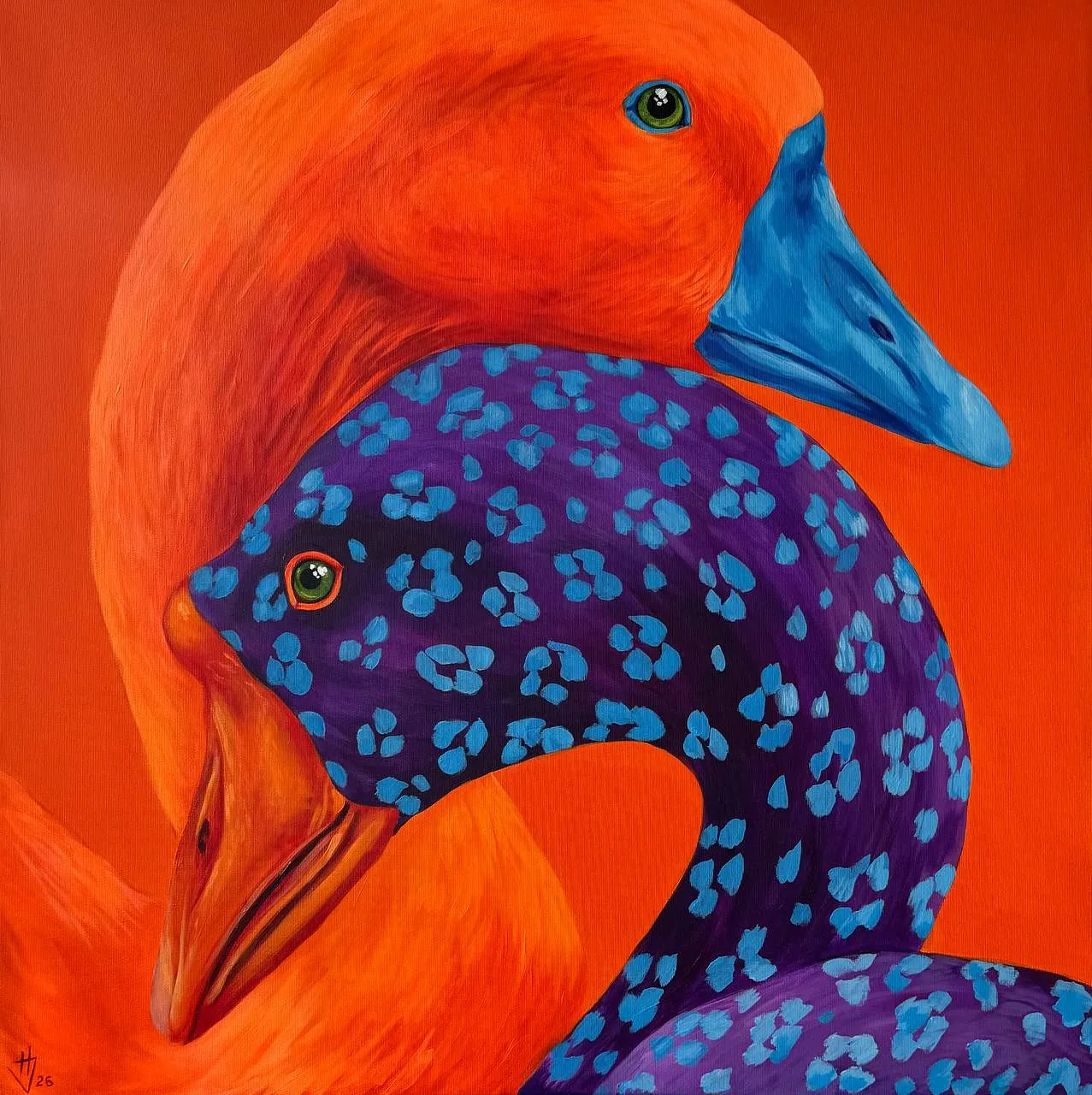 Image of Geese by Ivanka Nechyporyk, size: 80x80cm, made of Acrylic on canvas, Painting medium, from Kyiv, priced at $1800
